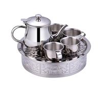 Kids Tea Set, Stainless Steel Toy Teapot, Pretend Play Kitchen Set, Long Spout Design Durabled Tray and Cups for Home, Kindergarten, Camping, RV Use, 8.46x2.17 inches