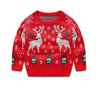 Kids Toddler Boy Girl Christmas Sweater Long Sleeve Round Neck Blouse Deer Print Knit Stylish Sweater Blouse Clothes Casual Sweaters Kids Soft Warm Clothing (Red, 9-10 Years) m31