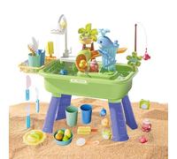 Kids Water Play Table 4 in 1 - Outdoor Sensory Activity Set with Pump Sink Running System, Fishing Game Toy for Boys Girls Ages 3-8 | Summer Backyard Pool Learning Fun Playset | Water Table