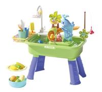 Kids Water Table - Summer Outdoor Sensory Activity Playset, Educational Multi Accessory Fishing Game, Pink Blue Green Pond | Creative Interactive Backyard Basin, Preschool Boys Girls Patio Beach
