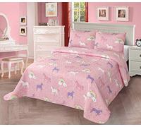 Kids Zone Home Linen Parure de lit 3 pièces pour lit Double/Grand lit pour Enfants/Adolescents, Filles, Licorne, Arc-en-Ciel, Rose, Violet, Blanc