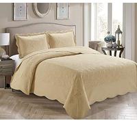 Kids Zone Home Linen Veronica Couvre-lit 3 pièces pour lit Complet/Grand lit, Couleur Unie (Beige, lit Double/Grand lit)