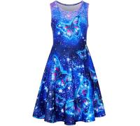 Kids4ever Robes pour Filles 8-9 Ans Robe Papillon Robe Trapèze D'été sans Manches pour Filles Bleu Galaxie