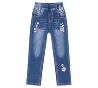 KIDSCOOL Jeans Filles Brodés Taille Élastique Côtelée 4-15T | Jeans broderies fleurs pour grandes filles, style papillon mignon, taille élastique confortable, tenue scolaire ado mode