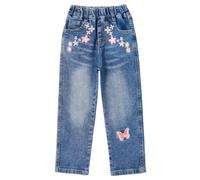 KIDSCOOL Jeans Filles Brodés Taille Élastique Côtelée 4-15T | Jeans broderies fleurs pour grandes filles, style papillon mignon, taille élastique confortable, tenue scolaire ado mode