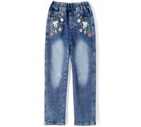 KIDSCOOL Jeans Filles Brodés Taille Élastique Côtelée 4-15T | Jeans broderies fleurs pour grandes filles, style papillon mignon, taille élastique confortable, tenue scolaire ado mode