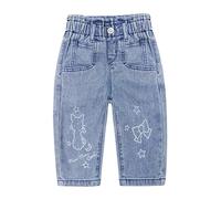 KIDSCOOL SPACE Bébé Petite Fille Jeans, Paperbag Taille Élastique Mignon Imprimé Denim Pantalon, Bleu Clair, 3-4 Ans