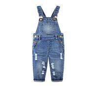 KIDSCOOL SPACE Bébé & Petites Filles/Garçons Big Bib Pocket Stone Washed Ripped Denim Salopette,Bleu,12-18 Mois