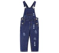 KIDSCOOL SPACE Filles Classique Big Bib Ripped Holes Jeans Salopette Pantalon,Bleu,8-9 Ans