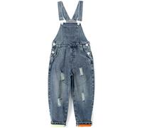 KIDSCOOL SPACE Garçon Fille Salopette Mignonne, Combinaison en Denim Délavé à la Mode, Bleu, 5-6 Ans