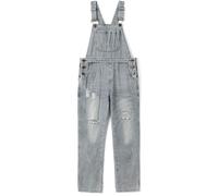 KIDSCOOL SPACE Girl Denim Salopette, Little Big Kid Ripped Jean Workwear, Gris Clair, 10-11 Ans