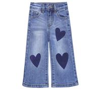 KIDSCOOL SPACE Jeans bébé Petite Fille, Pantalon Denim à Jambe Large et Ourlet évasé, Bleu Profond, 4-5 Ans