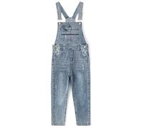KIDSCOOL SPACE Jeans Slim Fit Petits Garçons, Salopette en Denim à la Mode avec Poche à Bavette déchirée, Bleu Clair, 7-8 Ans