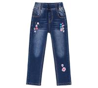 KIDSCOOL SPACE Petite Fille Brodé Jeans, Grandes Filles Taille Élastique Denim Bas Pantalon, Bleu, 9-10 Ans