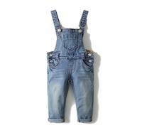KIDSCOOL SPACE Petite Fille Garçon Jean Salopette, Pantalon Mince Mignon Denim Déchiré Pour Tout-Petit, Bleu Clair, 3-4 Ans