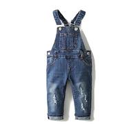 KIDSCOOL SPACE Petite Fille Garçon Jean Salopette, Pantalon Slim Mignon Denim Déchiré Pour Tout-Petit, Bleu Clair, 2-3 Ans