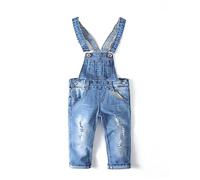 KIDSCOOL SPACE Petite Fille Garçon Jean Salopette, Pantalon Slim Mignon Denim Déchiré Pour Tout-Petit, Bleu Clair, 7-8 Ans
