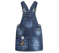 KIDSCOOL SPACE Petites Filles Big Bib Pocket Flower Butterfly Brodé Jean Robe Salopette,Bleu,5-6 Ans