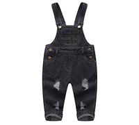 KIDSCOOL SPACE Salopette en Jean Déchiré Pur Coton Bleu/Noir pour Bébés et Tout-Petits,Noir,18-24 Mois