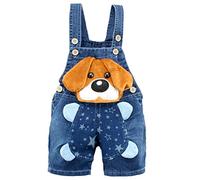 KIDSCOOL SPACE Salopette en jean d'été pour bébé garçon/fille avec de grandes oreilles jaunes, mignon chien, bleu,18-24 mois
