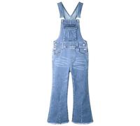 KIDSCOOL SPACE Salopette évasée en Denim pour Fille, Salopette en Jean avec Poches à Talons Profonds en accordéon 3D, 12