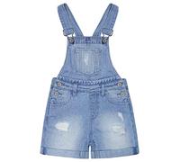 KIDSCOOL SPACE Short en Jean Mignon pour Grandes Filles, Bretelles Réglables à Ourlet Plié Déchiré Short en Denim d'été,Bleu Clair,7-8 Ans