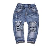 KIDSCOOL SPACE Vaquero rasgado Para bebé, Pantalones de mezclilla desgastados Con Cintura elástica Para niños pequeños, Azul Claro, 18-24 Meses