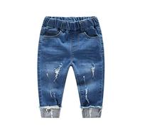 KIDSCOOL SPACE Vaquero rasgado Para bebé, Pantalones de mezclilla desgastados Con Cintura elástica Para niños pequeños, Azul Claro, 18-24 Meses