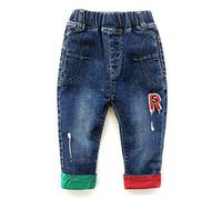 KIDSCOOL SPACE Vaquero rasgado Para bebé, Pantalones de mezclilla desgastados Con Cintura elástica Para niños pequeños, Azul Claro, 12-18 Meses