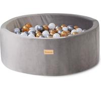 Kidsdouche - Piscine à balles - piscine à balles premium - jouet à partir de 1 an - jouet bébé - incl. 250 boules Ø7 cm - Or, argent & nacre - Conteneur gris composé de 52% Elastane & 48% coton -