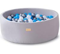 Kidsdouche - Piscine à balles - Piscine à balles Premium - Jouet à partir de 1 an - Jouet pour bébé - Comprend 250 balles de piscine à balles Ø 7 cm - Bleu, argent & nacre - Bac gris en 100% coton -