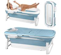 Kidsgigglz Baignoire Pliable pour Adulte, Baignoire Mobile avec Rouleaux de Massage, Siège de Baignoires Portable, Couvercle Amovible, Panier à Savon, pour Salle de Bain à Poser, 148x62x53cm