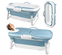 Kidsgigglz Baignoire Pliable pour Adulte, Baignoire Mobile avec Rouleaux de Massage, Siège de Baignoires Portable, Couvercle Amovible, Panier à Savon, pour Salle de Bain à Poser, 118x62x52cm