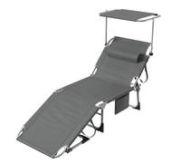 Kidsgigglz Chaise Longue Bain de Soleil Pliable, Extra Large 68cm, Bain de Soleil avec Pare-Soleil, Dossier Réglable et Appuie-Tête, Transat pour Jardin-Plage, Tissu Oxford 600D, Anthracite