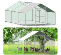 Kidsgigglz Enclos Poulailler, Enclos Poule en Métal Galvanisé, Poulailler d'Extérieur avec Toit Pare-Soleil en PVC Serrure et Porte pour Poules Lapins Petits Animaux, Voliere Oiseaux Exterieur,6x3x2m
