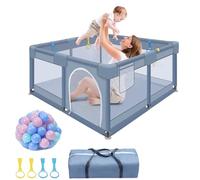 Kidsgigglz Parc pour Bébé, 130x130x66 cm avec Balles, Tissu Oxford 300D, avec Sac de Transport, Enclos Bébé Stable avec Filet Respirant, Gris