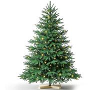 Kidsgigglz Sapin de Noël Artificiel avec Guirlandes Lumineuses, Sapin Artificiel Lumineux 150 cm, 500 Branches en PVC et PE, Support en Bois, sapins de Noel pour Le Bureau, la Maison, Les fêtes