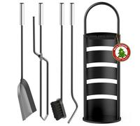 Kidsgigglz Serviteur de cheminée Set de 5 pièces, Accessoires de cheminée Noir Moderne, Serviteur de cheminée de haute qualité, Outil de cheminée en acier inoxydable : balai, pelle, crochet en fer