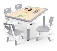 Kidsgigglz Table pour enfant avec 4 chaises, groupe de sièges réglable en hauteur en polyéthylène haute densité et ABS, table de jeu multifonctionnelle, stable pour enfants, ergonomique, 120 x 60 cm