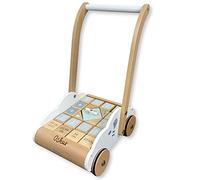 Kidslino Chariot d'apprentissage avec blocs de construction bleu - Personnalisable - Jouet en bois fait à la main à partir de 1 an - Cadeaux personnalisés pour bébé - Aide à la marche pour enfants
