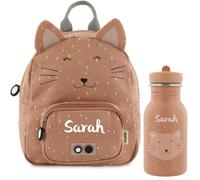 Kidslino Sac à dos personnalisé pour enfants avec nom, design de chat Trixie, idéal pour le jardin d'enfants, la garderie, fermetures éclair adaptées aux enfants, en option avec une bouteille d'eau