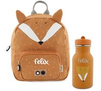 Kidslino Sac à dos personnalisé pour enfants avec nom, design de renard Trixie, idéal pour le jardin d'enfants, la garderi, fermetures éclair adaptées aux enfants, en option avec bouteille d'eau