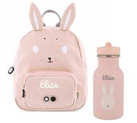 Kidslino Sac à dos personnalisé pour enfants avec prénom, Design lapin Trixie, Idéal pour le jardin d'enfants, la garderie, Fermetures éclair adaptées aux enfants, Bouteille d'eau en option