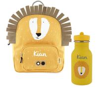 Kidslino Sac à dos personnalisé pour enfants avec prénom, design lion de Trixie, idéal pour la maternelle, garderie, fermetures éclair adaptées aux enfants, en option avec bouteille d'eau (lion)