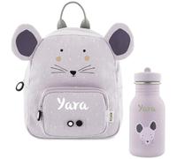 Kidslino Sac à dos personnalisé pour enfants avec prénom, Design souris Trixie, Idéal pour la maternelle, garderie, Sangles réglables, Fermetures éclair adaptées aux enfants, Bouteille d'eau en option