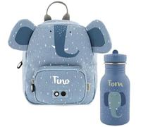 Kidslino Sac à dos personnalisé pour enfants avec prénom, Design Trixie Elefant, Idéal pour le jardin d'enfants, la garderie, Fermetures éclair adaptées aux enfants, Bouteille d'eau en option