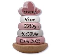 KIDSLINO Tour à empiler Rose - Personnalisable I Cadeau de Naissance et de baptême I Jouets pour bébé en Bois Faits Main I Cadeaux de maternité personnalisés