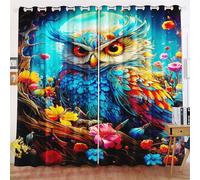 KIDSLOVE Lot de rideaux occultants pour chambre à coucher - Impression 3D - Motif : hibou - Pour chambre d'enfant - Rideau coulissant opaque pour décoration de salon (2,150 x 166 cm (l x h) / 75 x 166