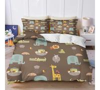 KIDSLOVE Parure de lit 2 pièces/3 pièces avec housse de couette girafe lion et éléphant avec motif animal de dessin animé - Avec taies d'oreiller - Décoration de chambre pour enfants et adultes - 8