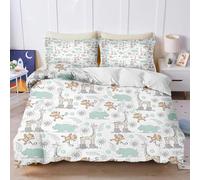 KIDSLOVE Parure de lit 2 pièces/3 pièces avec housse de couette girafe lion et éléphant avec motif animal de dessin animé - Avec taies d'oreiller - Décoration de chambre pour enfants et adultes (2,90